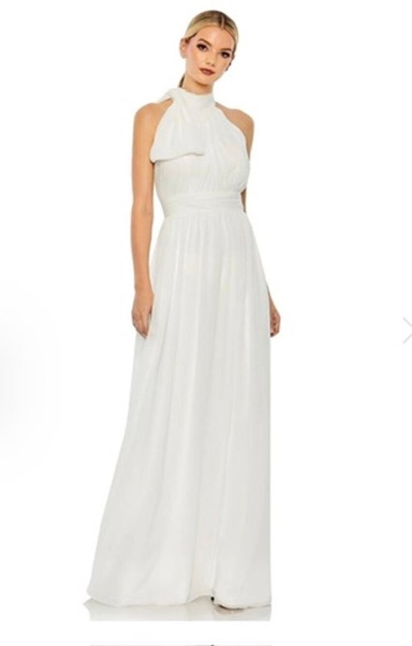 Leena for Mac Duggal Long Halter Chiffon Prom Dress White | Size 6